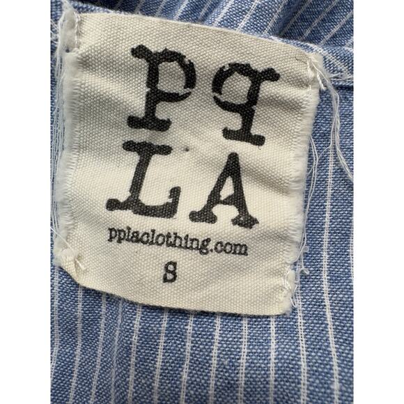 PPLA Womens Peplum Tank Top S Blue White Stripe Open Sides Festival Boho Beachy - Picture 8 of 10